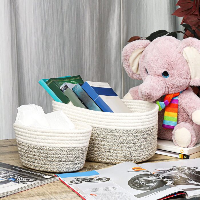 Набір з 3 кошиків для зберігання - плетена бавовняна мотузка - 3 розміри - Кошик для зберігання Дитячий пеленальний столик Аксесуари для прання, зберігання іграшок - Декоративний кошик для дому та полиць
