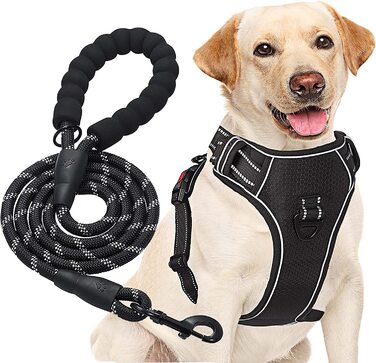 Повідець для собак haapaw без натягу, регульований, світловідбиваючий, Оксфордський, простий в управлінні, повідець для собак середнього розміру з безкоштовним, міцним повідцем М (1 упаковка) Чорний
