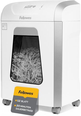 Fellowes знищувач паперу P4, 12 листів, перехресне різання, 19 л кошик, для офісу та дому, FS-12C, знищення кредитних карт, білий