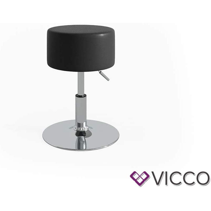 Стілець Vicco Design / стілець для макіяжу плавно регулюється по висоті з протиковзким чохлом для сидіння зі штучної шкіри і рамою з хромованої сталі, Висота сидіння 52-67 см (чорний)