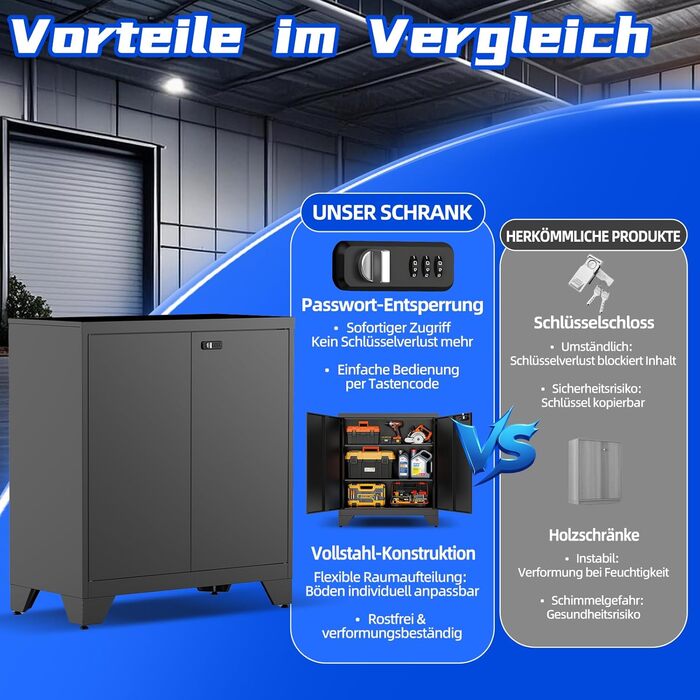 Металевий шафа-сейф для документів, 90x80x40 см, білий (чорний) - з полицями та комбінаційним замком