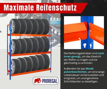 Стелаж для шин PROREGAL Tiger XL: 200x180x45 см, 300 кг навантаження, до 21 шини (205/55 R16), блакитно-помаранчевий, для майстерні, складу, підвалу
