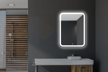 Дзеркало для ванної кімнати Home Glow 50x70 см з LED підсвічуванням, сенсорним вимикачем та округлими кутами