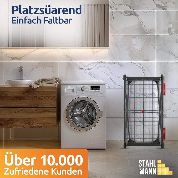 Сушарка для білизни STAHLMANN® з площею сушіння 18 м² - розкладний сушильний бак [Вироблено в ЄС] 1,05 м - ідеально підходить для довгих речей, економія місця