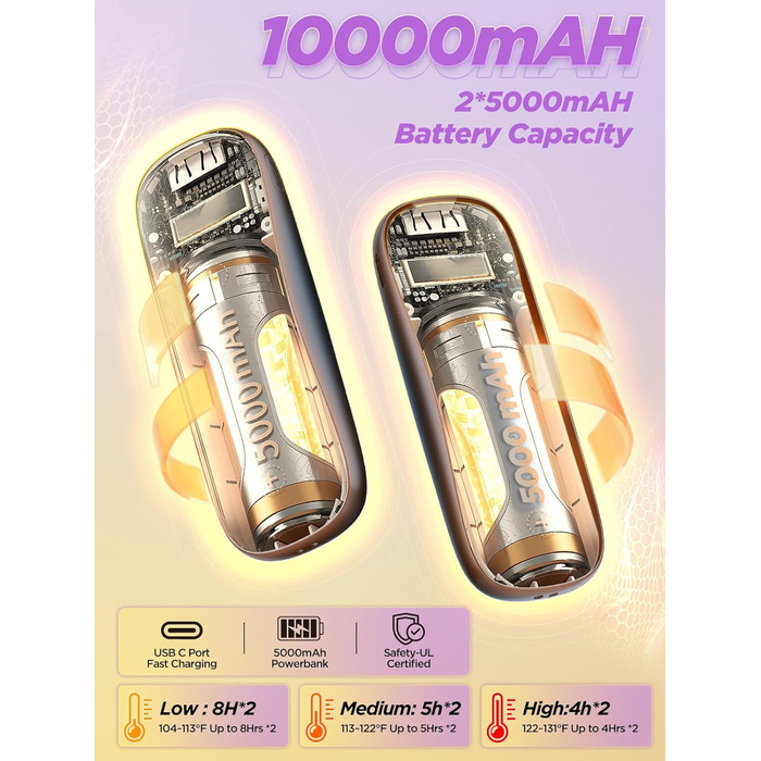 Електричні грілки для рук 10000mAh, 2 шт. [Коробка подарунків на Різдво] Повторно використовувані грілки для рук USB, зимовий подарунок, для хворих на синдром Рейно, для активного відпочинку, ігор, Powerbank, блакитні