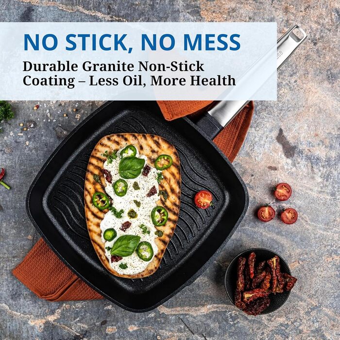 Сковорода-гриль Westinghouse PERFORMANCE SERIES 28 см з нержавіючої сталі, для індукції, газової плити, духовки, з антипригарним покриттям, алюміній, чорна