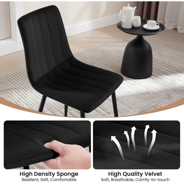 Обідні стільці для вітальні, кухні та спальні. М'які стільці з металевими ніжками та оксамитовим сидінням (Чорний, набір 8 шт.)