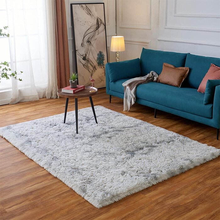 М'який пухнастий нековзний килим Evitany для спальні, ворсистий волохатий килим з високим ворсом для вітальні, довгий ворс (90 х 160 см, світло-сірий)