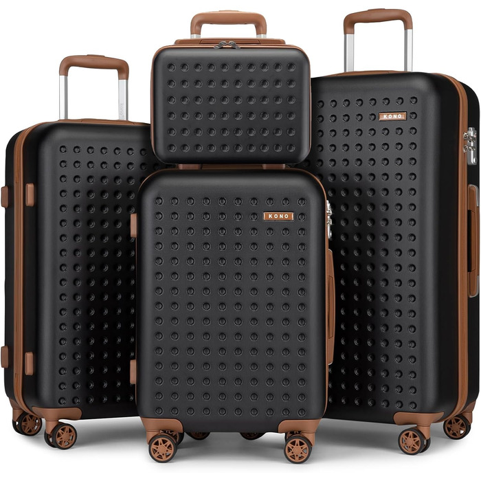 Чотири валізи KONO з ABS пластику, 75 x 48 x 29 см, з TSA замком, ручна поклажа, набір 4 шт. (білий, чорний)