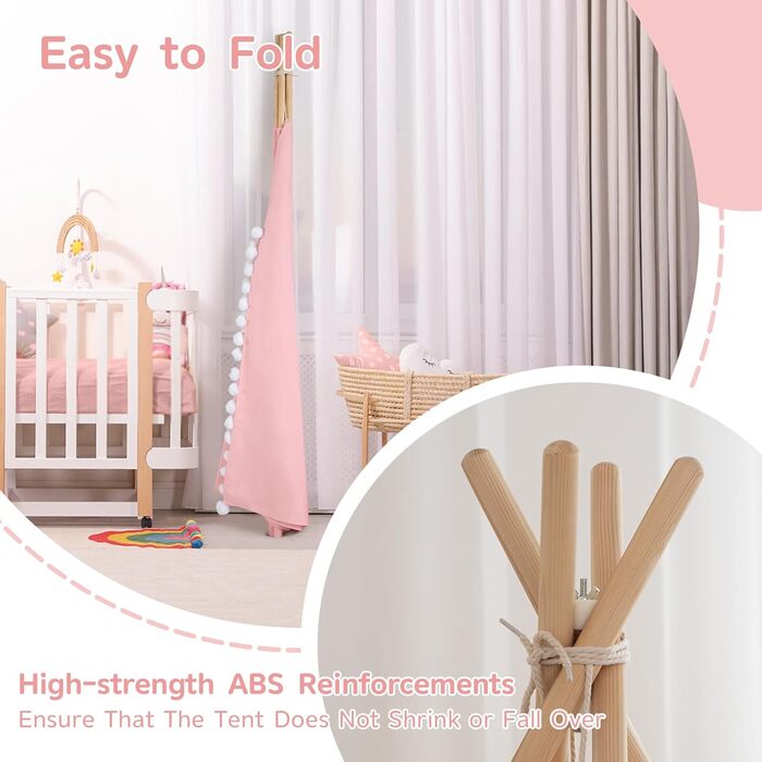 Дитяче намет Tipi з м'якою матрацом, бавовна, канвас. Намет Tipi для дітей з гірляндами, сумкою, прапором (білий, рожевий)