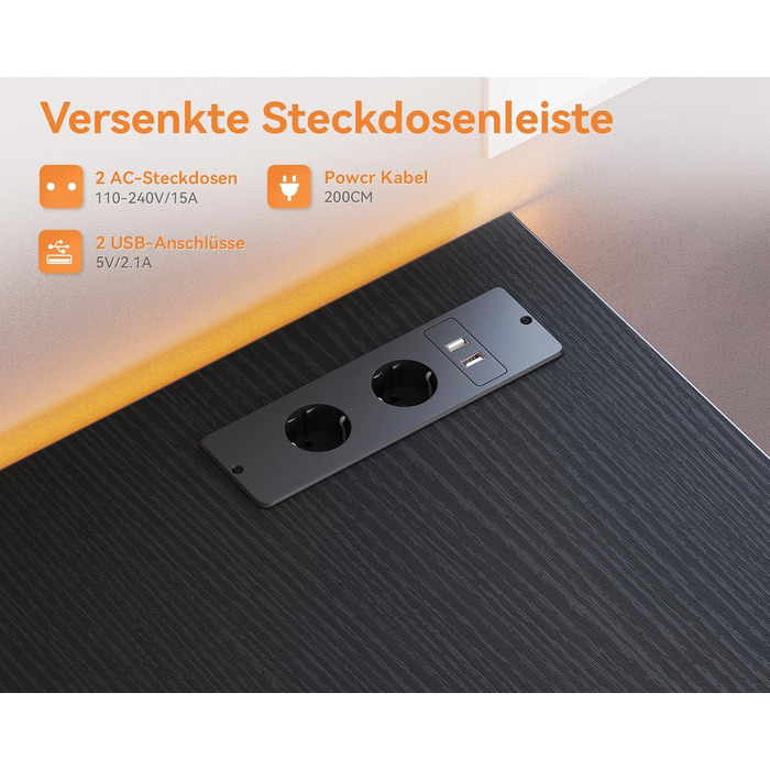 Комп'ютерний стіл Coleshome з висувними ящиками з тканини, 130x48 см. 2 розетки та 2 USB-порти для зарядки. Стільниця з полицею, реверсивний офісний стіл для дому та офісу (Чорний, 130x48x75.7 см)