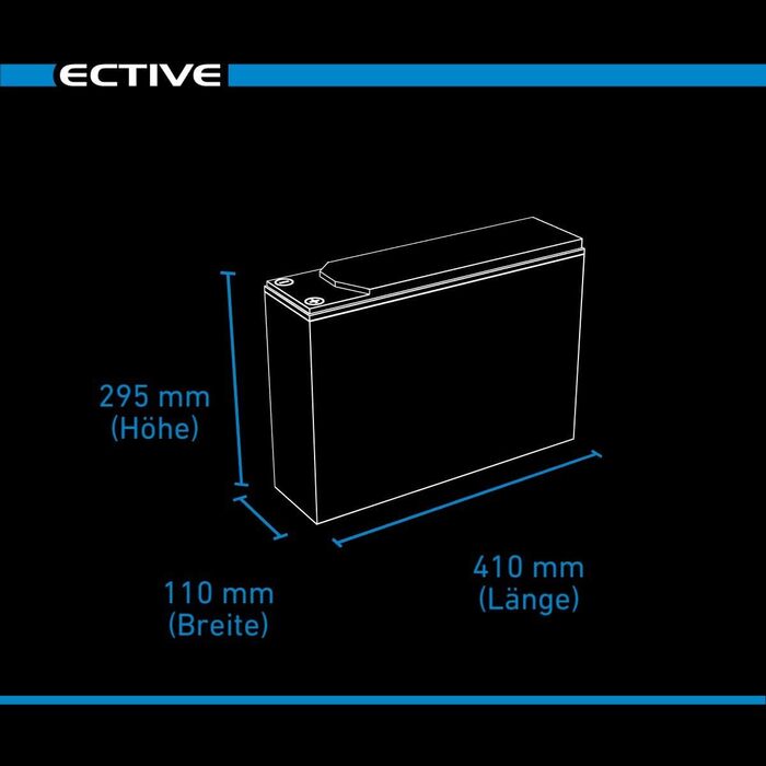 Тонкий акумулятор ECTIVE Gel DC230-12V, 230Ah, стійкий до циклу, не потребує обслуговування, захищений від протікання - акумулятор VRLA глибокого циклу, сонячна батарея, батарея для човнів, поверхнева батарея для караванів, кемперів (120 Ач)