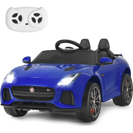 Електромобіль для дітей COSTWAY Jaguar, 12V, з музикою, історіями, сигналом та фарами, з дистанційним керуванням, швидкість 3-5 км/год, для дітей від 3 років, синій