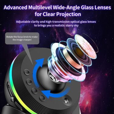 Проєктор зоряного неба VanSmaGo 8-го покоління Sternenhimmel Galaxy: Планетарій, нічник HD з обертанням 360°, таймером та регульованим режимом