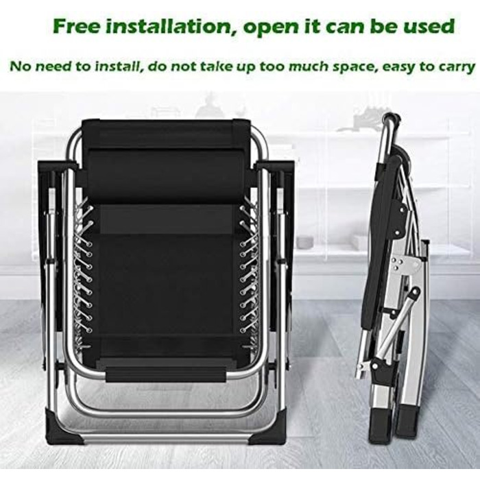 Розслаблюючий шезлонг для відпочинку на сонце: складний, з підтримкою 200 кг, чорний з сірими подушками. Ідеально для саду, тераси, пляжу, кемпінгу та відпочинку вдома.