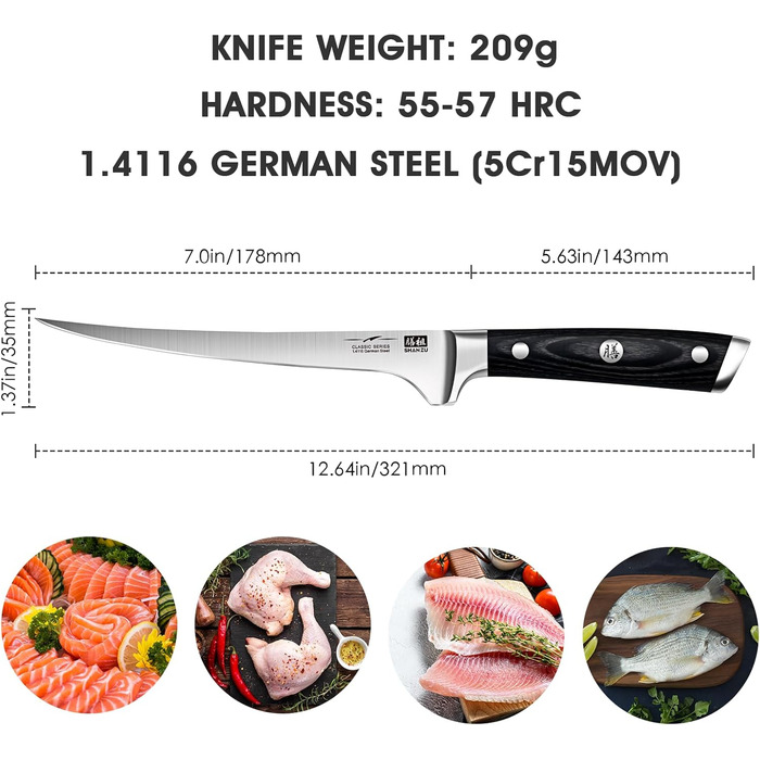 Набір кухонних ножів SHAN ZU з бруском, 14 предметів. Професійний німецький набір кухонних ножів з точильним бруском, набір ножів для кухні (ніж для філе)