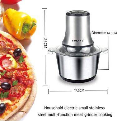 М'ясорубка-подрібнювач електричний SOKANY 800W з чашею 3л з нержавіючої сталі, 2 швидкості, для м'яса, овочів, фруктів LB7005A