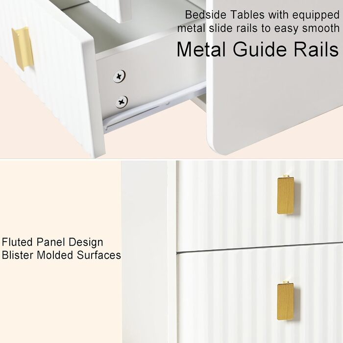 Нічний столик з 3 шухлядами, білий, для спальні та вітальні