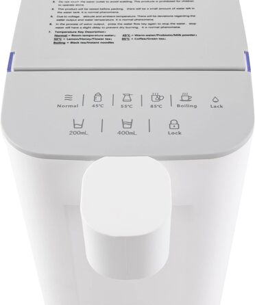 Електричний нагрівач води 3L з миттєвим нагрівом, білий. 5 температурних режимів, 2 рівня води, тиха робота (45dB), дитячий замок