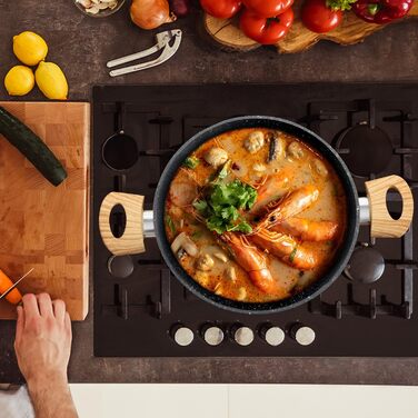 Набір посуду MAISON ARTS 12 предметів: каструлі та сковороди з антипригарним покриттям, гранітне покриття, для індукції, плити, сірий