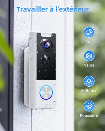 Відеодомофон XTU 2K HD з Wi-Fi, бездротовий, для вулиці, з нічним баченням та PIR-датчиком руху, двосторонній аудіо, білий