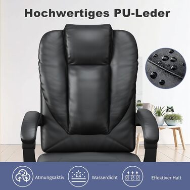 Офісний стіл Naspaulro Ergonomischer Bürostuhl з регульованою висотою та високою спинкою, м'яке сидіння, поворотний крісло з бавовняно-льняної тканини, коліщата, для роботи (чорний, шкіра)