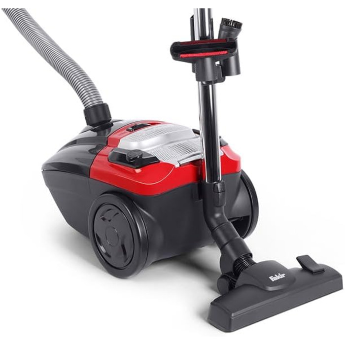 Пилсос Fakir Red Vac Power з мішком, 700W, з кабелем, HEPA фільтр H13, тихий двигун 69dB(A), мішок 3л, радіус дії 9м, чорно-червоний, циліндричний