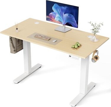 Регульований стіл Claiks для офісу, 120x60 см, білий, з пам'яттю положень, 80 кг, з гачками