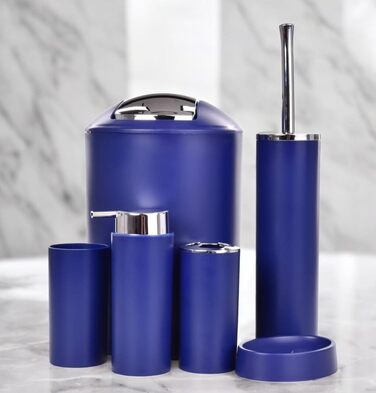 Набір аксесуарів для ванної кімнати 6tlg Badset: мильниця, стакан для зубних щіток, відро для косметики, щітка для унітазу з тримачем, мильниця, сміттєвий бак, тримач для зубних щіток, повна ванна кімнатна комплектація (темно-синій дизайн 2a)
