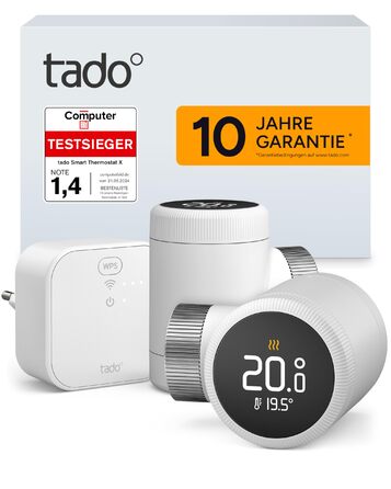 tado Smartes Heizkörperthermostat X – Стартовий набір з мостом X, керування опаленням через додаток та голосових помічників (Alexa, Siri, Google Assistant), енергозбереження, DIY встановлення. Набір: 2 термостати на радіатор