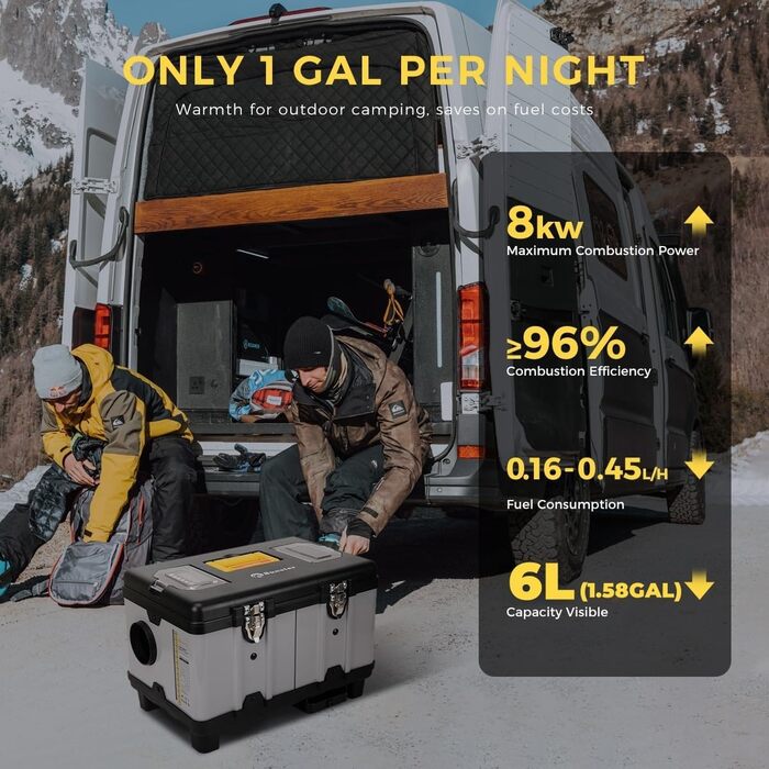 8kW Дизельна Грілка для ЛКВ та Транспортерів Tb10 з Bluetooth, Автоматичний Старт/Стоп та 6L Паливний Бак