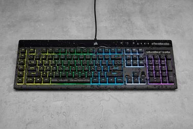 Клавіатура Corsair K55 RGB PRO, провідна, мембранна, QWERTZ DE, чорна, IP42, 6 макро-клавіші, сумісна з iCUE, для PC, Mac, Xbox