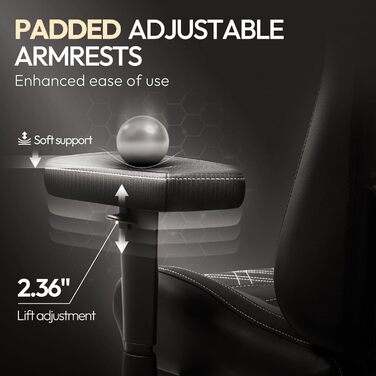 Ігровий крісло Dowinx з масажем та підігрівом, дихаюча спинка, регульована підставка для ніг, підтримка спини та шиї, чорно-білий