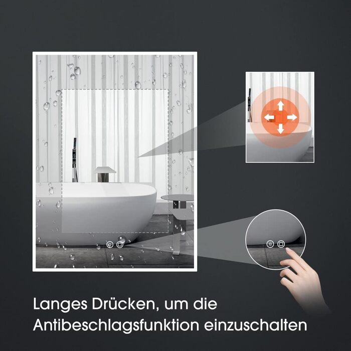 LED дзеркало для ванної кімнати Byecold з підсвічуванням, антизапітнінням, Wi-Fi годинником, датчиком та сенсорним вимикачем, 60x80 см