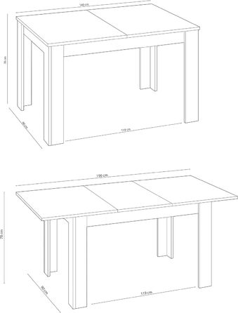 Розсувний обідній стіл Habitdesign Kendra, білий та канадський дуб, 140–190 x 78 x 90 см