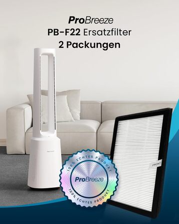 Вентилятор Pro Breeze OmniAir з очищувачем повітря, 105 см, осциляція 75°, пульт ДУ, HEPA 13, LED дисплей, 10 швидкостей, тихий, 5 режимів, 2 фільтри