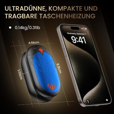 Електричні грілки для рук 2 шт. з USB-зарядкою, 3 режими нагріву, 24 години тепла, багаторазові, для зими, блакитні