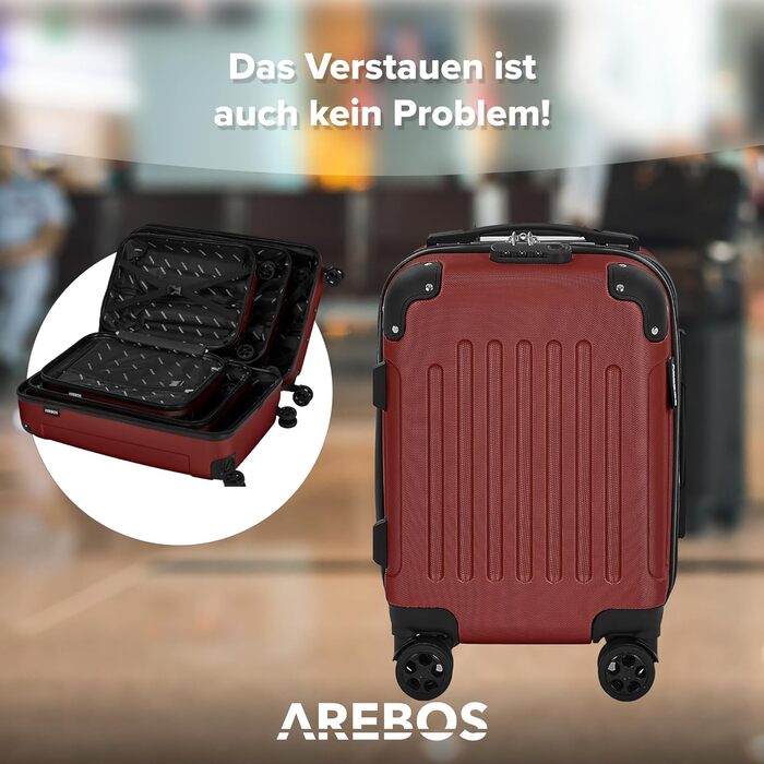 Набір валіз Arebos 3шт. з ABS-пластику | Trolley валіза | Червоний | з TSA-замком, 360° колеса | M-L-XL