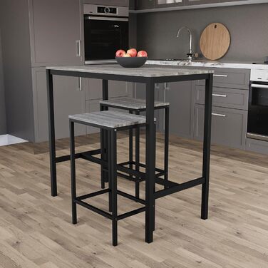 Набір барного столу Vida Designs Roslyn 2 з 2 барними стільцями. Індустріальний стиль, сталевий каркас (сірий)