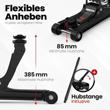 Гідравлічний домкрат Wagenheber 2.5T низькопрофільний з кейсом, 3 гумові накладки та адаптер для легкових авто та авто з заниженою підвіскою до 2500 кг, чорний