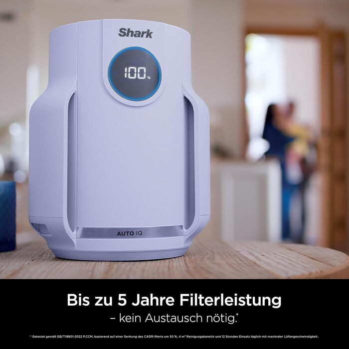 Повітряний фільтр Shark NeverChange HP150EU: для кімнат до 60 м², HEPA-фільтр на 5 років, 99,97% від алергенів, авто-режим, тиха робота, LED-дисплей, білий