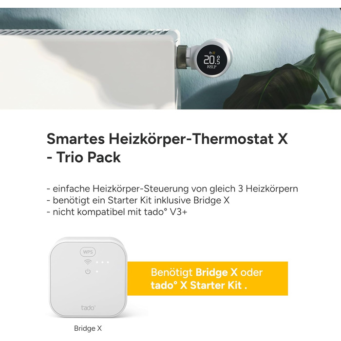 tado Smartes Heizkörperthermostat X – Набір з 3 шт., керування опаленням через додаток (Alexa, Siri, Google Assistant), енергозбереження, проста установка