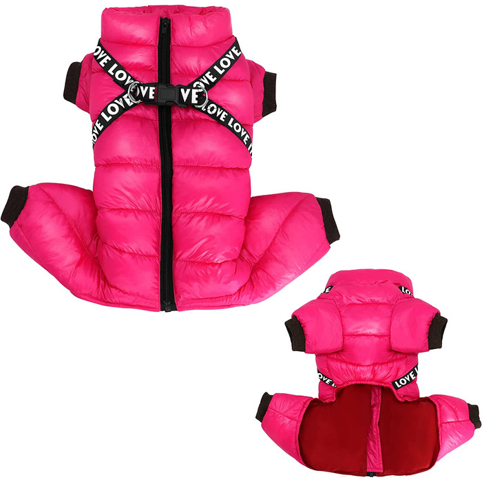 Зимове пальто Didog для маленьких собак, водонепроникні куртки з ременями безпеки і D-подібними кільцями, тепла блискавка, в холодну погоду, для цуценят і кішок, для прогулянок груди 38 см довжина спини 32 см яскраво-рожевий