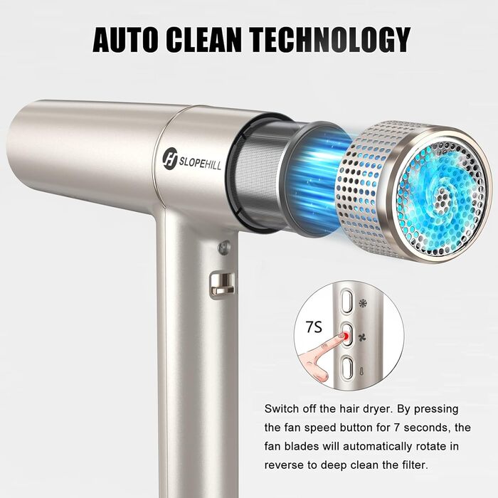 Фен для волосся Slopehill з безщітковим двигуном, Oxy Active Technology, LED-дисплеєм, 2000 Вт, колір Champagne Gold