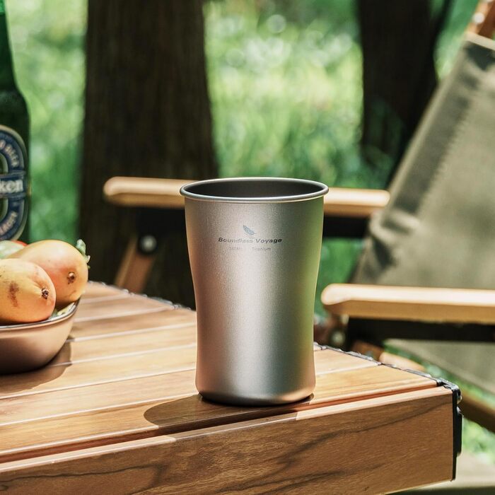 iBasingo Титановий стакан для кемпінгу 600мл, 380мл - легкий, міцний, для напоїв, з об'ємом 380мл та 600мл Ti3233D, Ti3232d