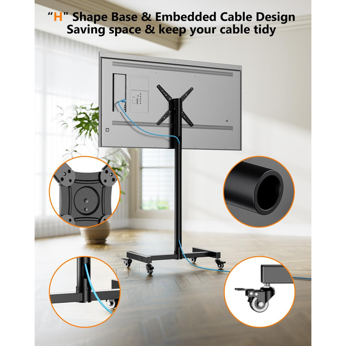 Підставка для телевізора на коліщатках для 17-50 дюймів, поворот 180°, регулювання висоти, VESA 300x300 мм, до 30 кг