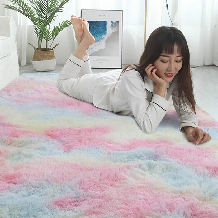 М'який килимок aujelly для спальні, волохатий килим, ворсисті килими, пухнасті різнокольорові килими в стилі батик, килим (новий Райдужний, 180 х 270 см)