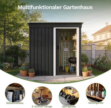 Сарай металевий Devoko 96x98x160 см для саду, тераси, з похилим дахом, антрацит. Комплект: рукавички, замок.