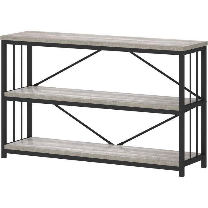 Металево-дерев'яна полиця IBF з 3 ярусами, індустріальний стиль, 120x34x74 см, сірий колір