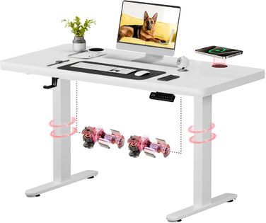 Регульований стіл Sanodesk з бездротовою зарядкою та подвійним мотором, компактний 110x54 см. Стабільний електричний стіл для стояння та сидіння (110 x 54 см, білий)